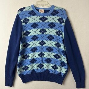 Brooks Brothers Red Fleece Mens Blue Argyle Cotton Crewneck Sweater Large L